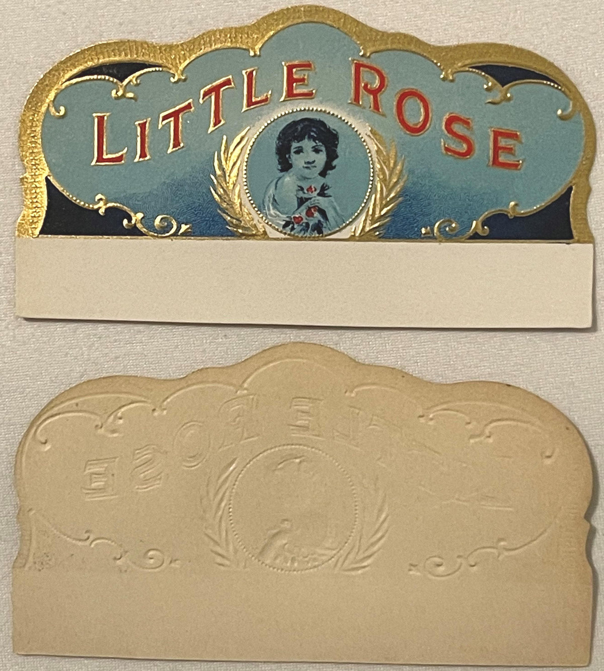 Antique 1900s Little Rose Cigar Box Label 🌹 Gold Embossed Chromolithograph NOS Art — A. Rau, St. Louis
