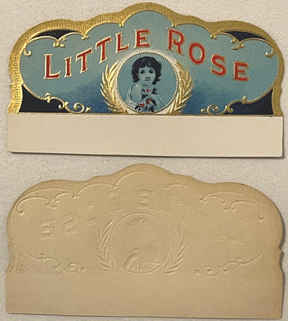 Antique 1900s Little Rose Cigar Box Label 🌹 Gold Embossed Chromolithograph NOS Art — A. Rau, St. Louis