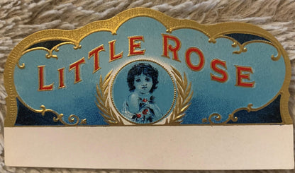 Antique 1900s Little Rose Cigar Box Label 🌹 Gold Embossed Chromolithograph NOS Art — A. Rau, St. Louis