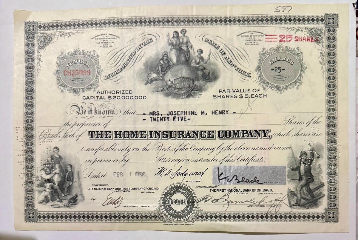 Vintage 1950s Home Insurance Company Stock Certificate Discovered