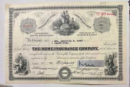 Vintage 1950s Home Insurance Company Stock Certificate Discovered