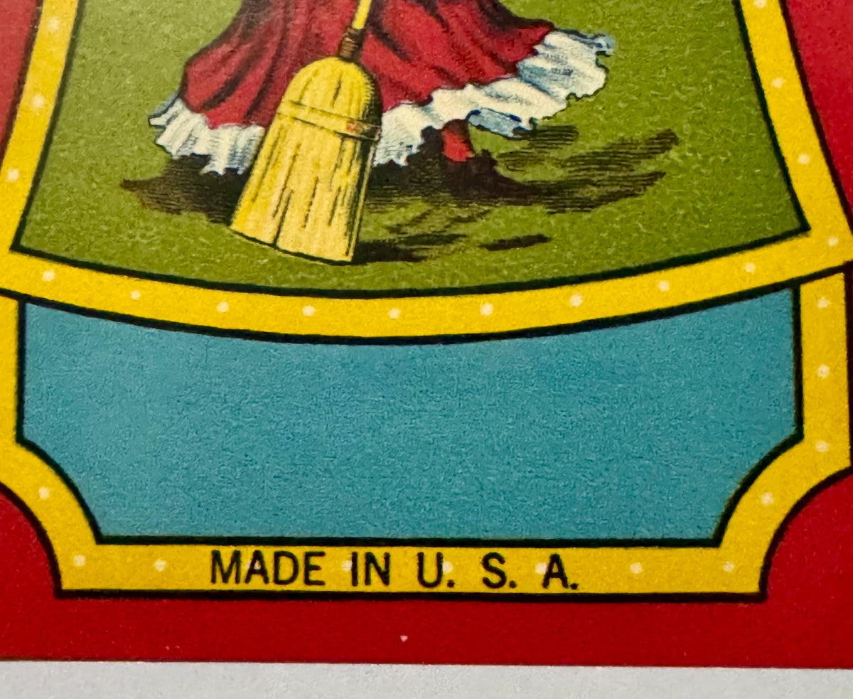 Antique Little Miss Broom Label 🧹 NOS Maid Sweeping Red Vintage Art