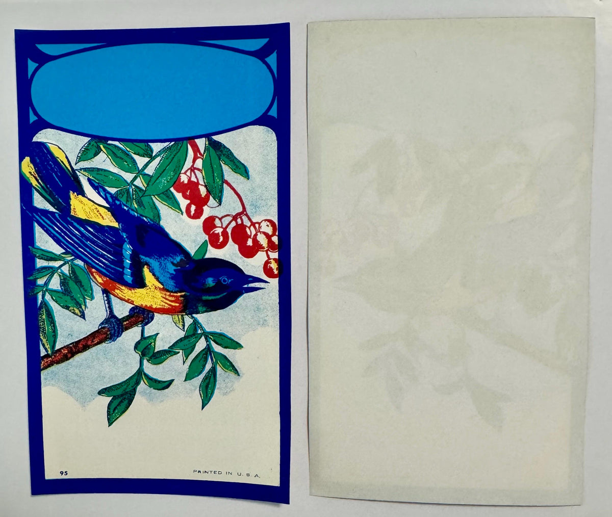 Antique Bluebird Broom Label 🐦 NOS Blank Panel Commercial Lithography Art Nouveau 1910s–40s