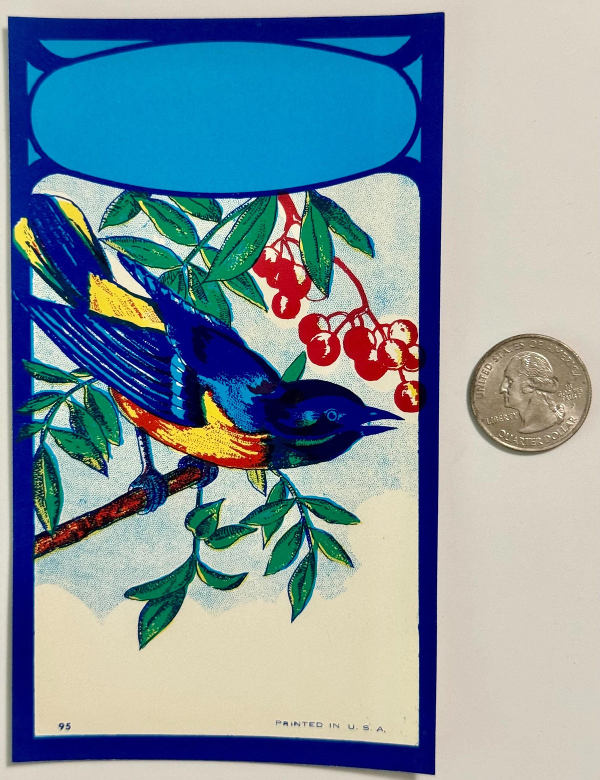 Antique Bluebird Broom Label 🐦 NOS Blank Panel Commercial Lithography Art Nouveau 1910s–40s