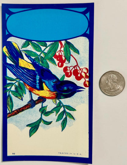 Antique Bluebird Broom Label 🐦 NOS Blank Panel Commercial Lithography Art Nouveau 1910s–40s