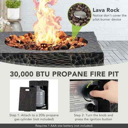 16 Feet Square Outdoor Propane Fire Pit with Lava Rocks Waterproof Cover 30000 BTU