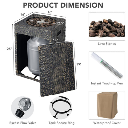 16 Feet Square Outdoor Propane Fire Pit with Lava Rocks Waterproof Cover 30000 BTU