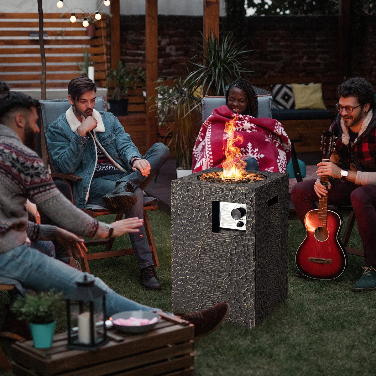 16 Feet Square Outdoor Propane Fire Pit with Lava Rocks Waterproof Cover 30000 BTU