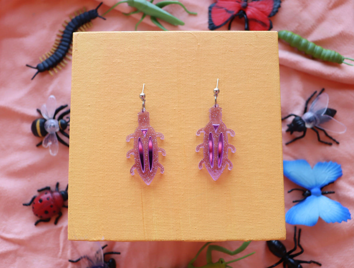 Colorful Beetle Bug Dangle Earrings