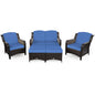 5 Pieces Patio Rattan Sofa Set with Cushion and Ottoman