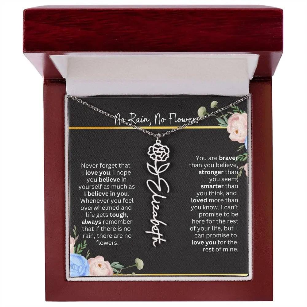 Inspirational No Rain No Flowers Necklace