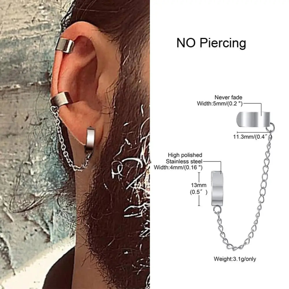 Earrings For Men Unisex Cuff For Pierced or Unpierced Ears.