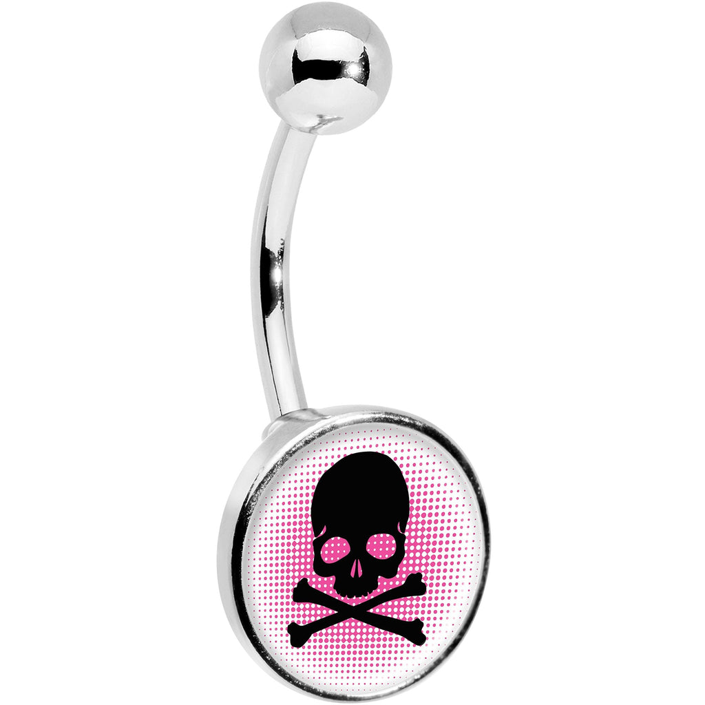 Pink Black Skull Belly Ring