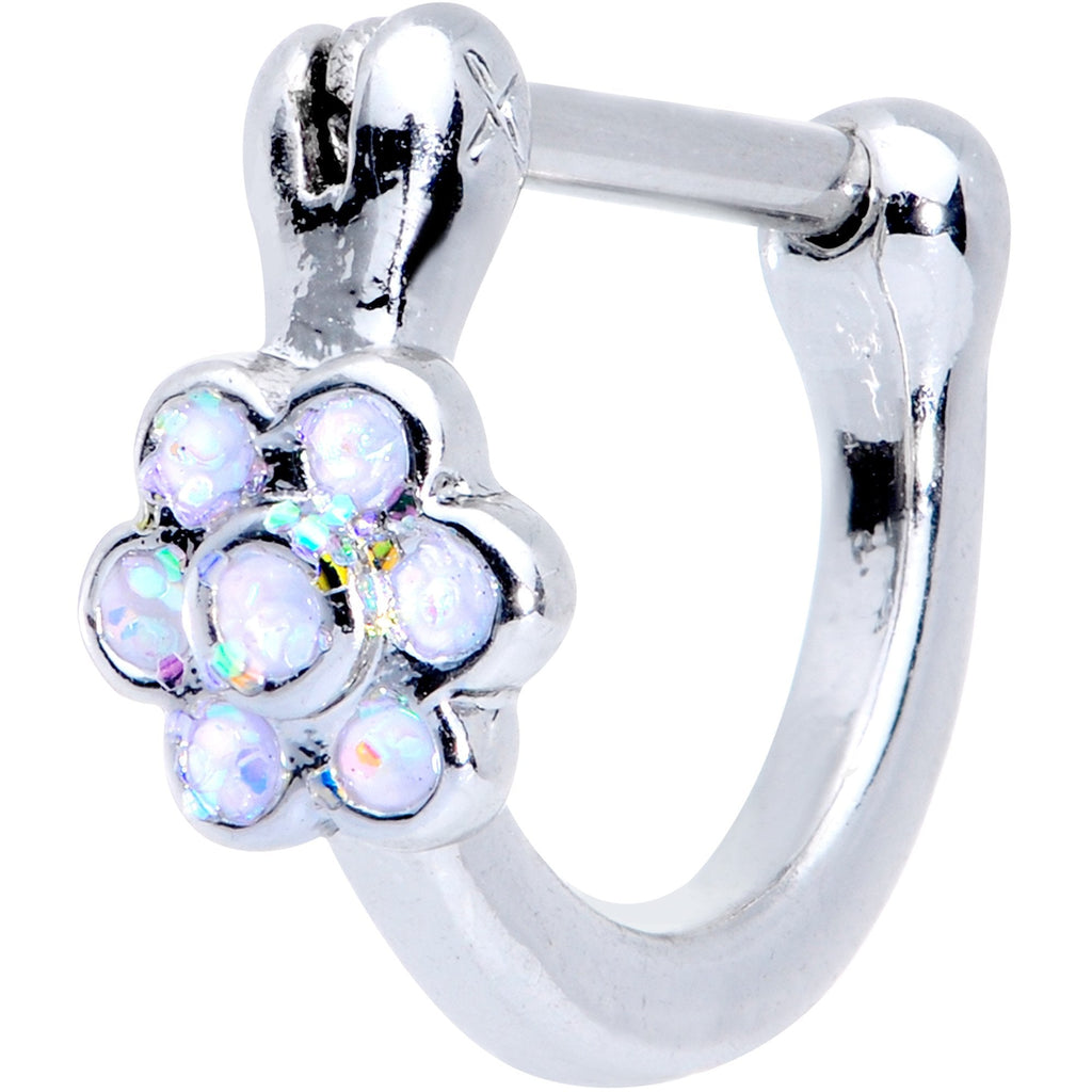 16G 5/16 White Faux Opal Lily Flower Cartilage Clicker
