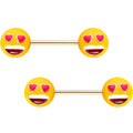 Licensed Heart Eyes emoji Gold Tone Anodized Barbell Nipple Ring Set
