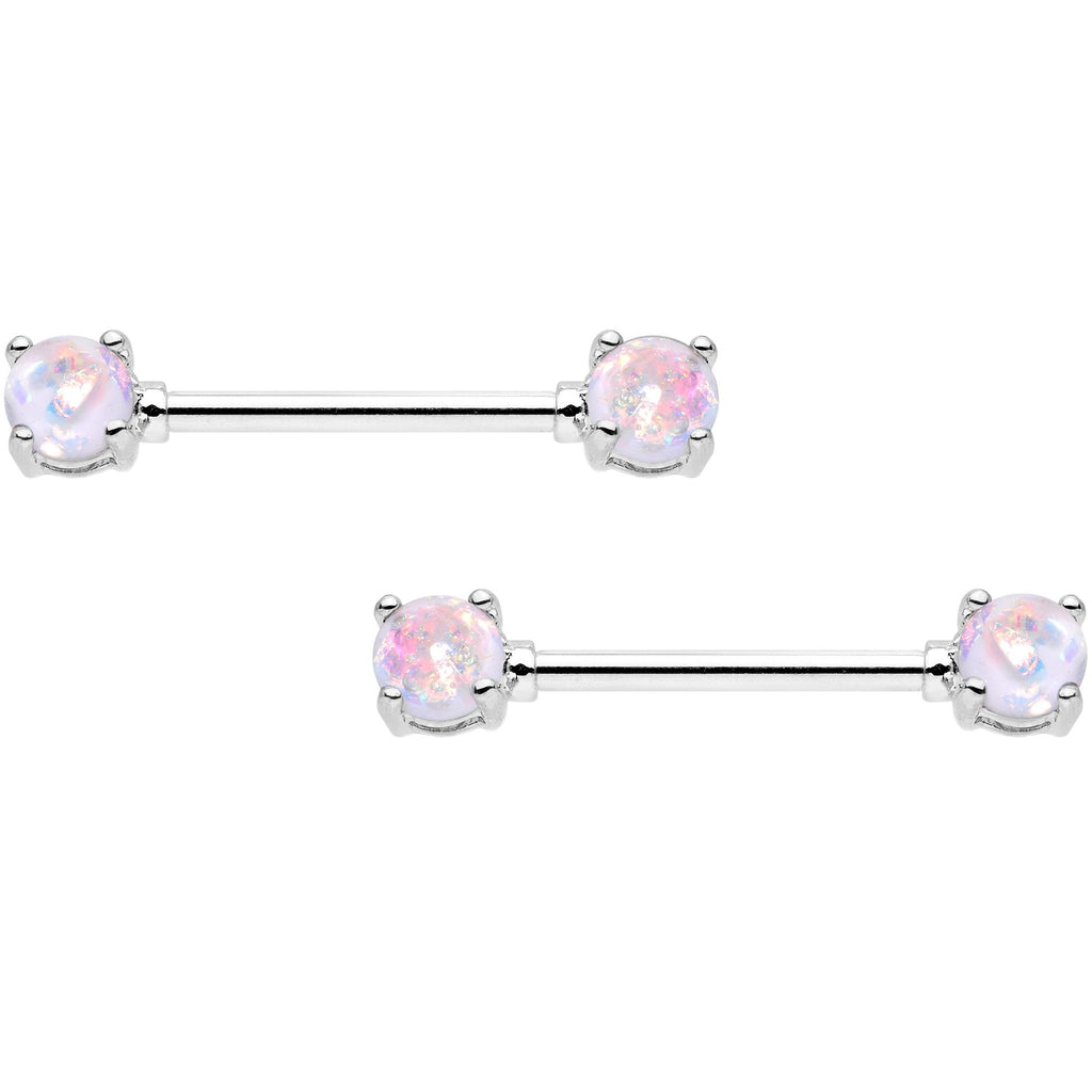14G White Faux Opal BCR Captive Ring Barbell Nipple Ring Set