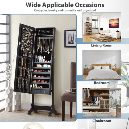 Lockable Mirrored Jewelry Cabinet Armoire Storage Organizer Box