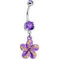 Purple Gem Purple Yellow Swirl Pinwheel Dangle Belly Ring