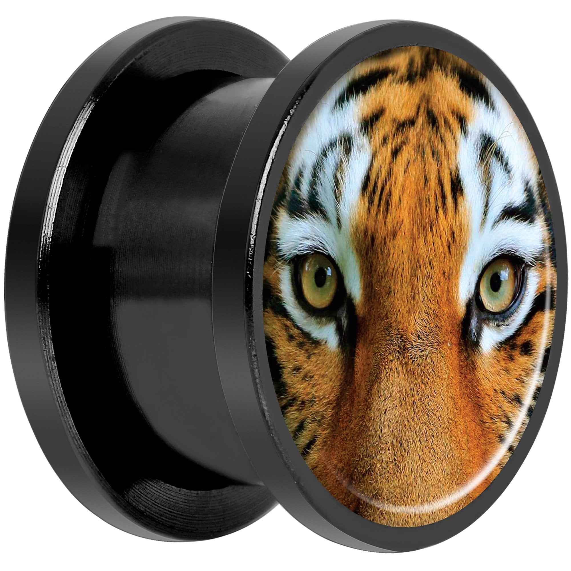 Full Color Tiger Eyes Black Anodized Screw Fit Plug Set 9/16