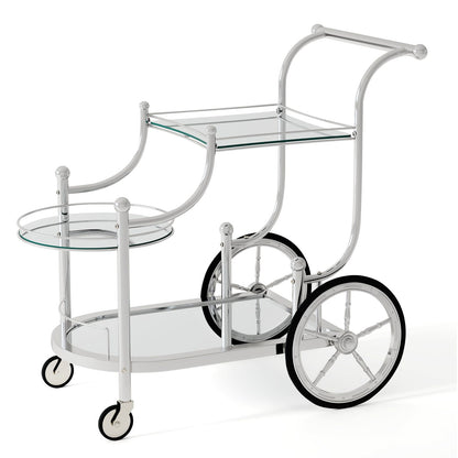 3-Tier Home Bar Serving Cart on Wheels with Mirrored Shelves