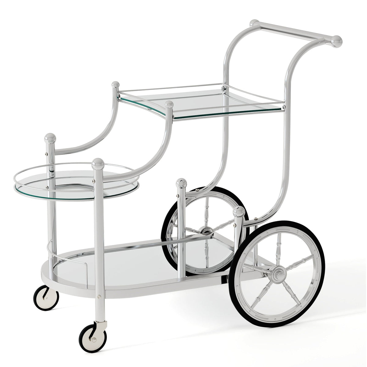 3-Tier Home Bar Serving Cart on Wheels with Mirrored Shelves
