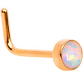 White 3mm Synthetic Opal Rose Gold Tone Press Fit L-Shape Nose Ring