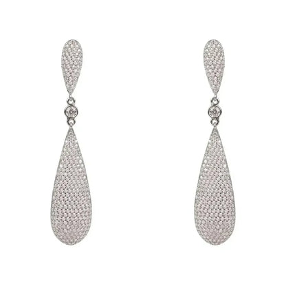 Coco Long Drop Earrings | Silver Zirconia Elegant Dangles - Femstylo