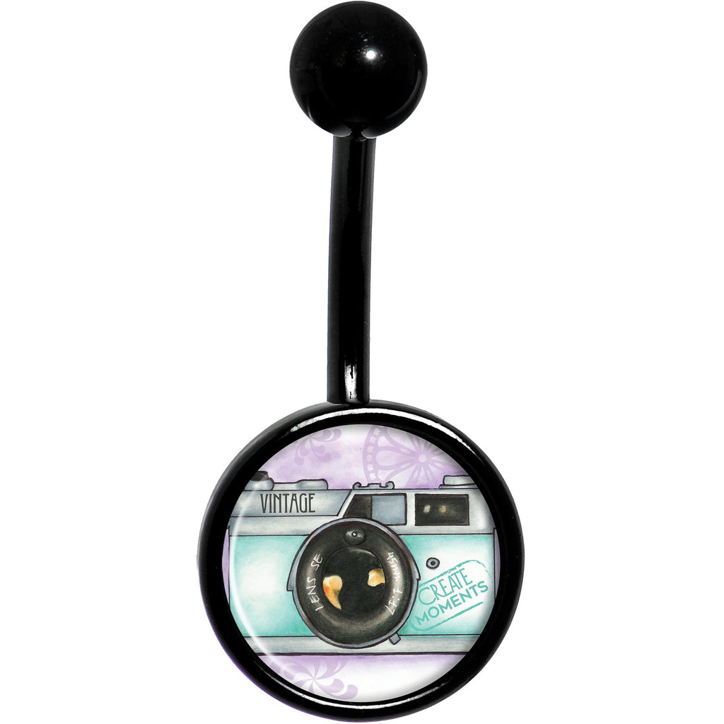 Vintage Camera Black Belly Ring