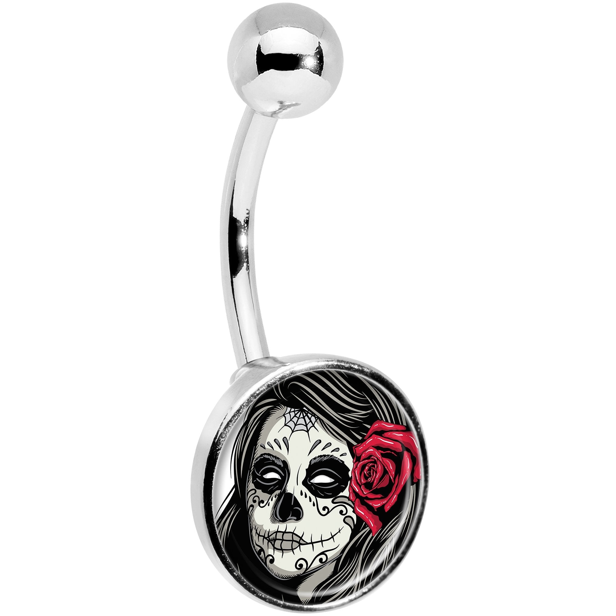 Katrina Sugar Skull with Rose Flower Belly Ring