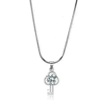 LO4161 - Rhodium Brass Chain Pendant with AAA Grade CZ  in Clear