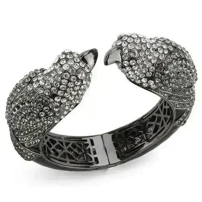 LO4333 Ruthenium Brass Bangle – Multi-Color Crystal Statement Piece