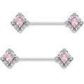 14G 5/8" Clear Pink Gem Rococo Rhombus Barbell Nipple Ring Set