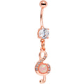 White Faux Opal Rose Gold PVD Treble Clef Dangle Belly Ring