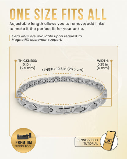 Ultra Strength Titanium Magnetic Therapy Anklet for Women (Silver)