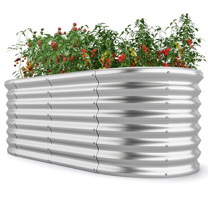 5 x 3 x 2 Feet Metal Oval Raised Garden Bed with Open Bottom Design-Silver