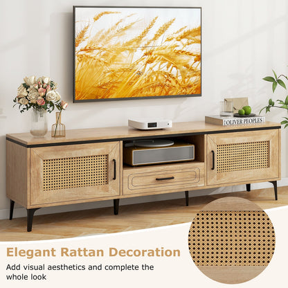 Mid Century Modern Entertainment Center with 2 Cabinets and Storage Drawer-Oak