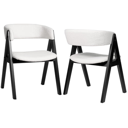 Wooden Dining Chair Set of 2 Mid-Century Modern Sherpa Upholstered Kitchen Dining Room Chairs