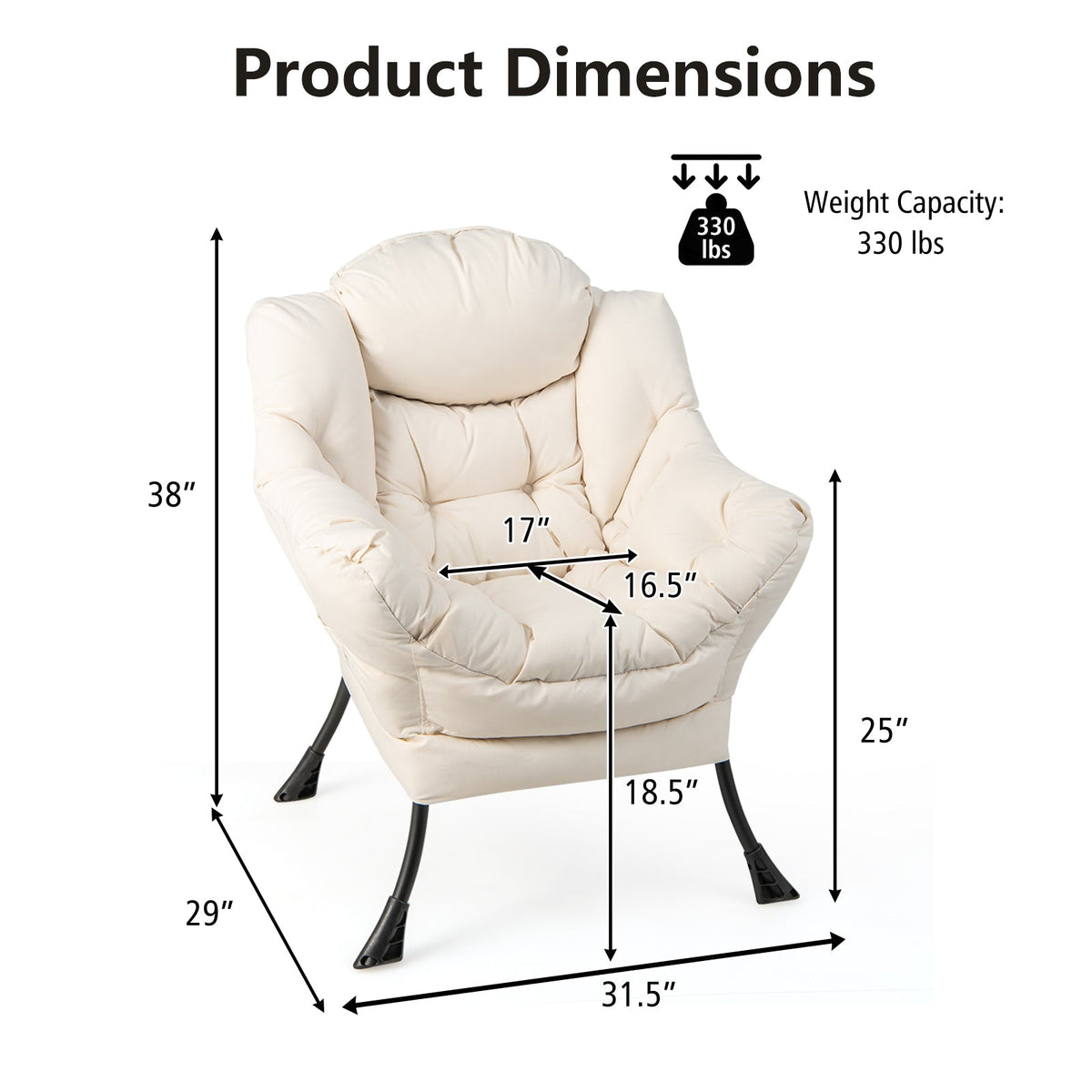 Modern Polyester Fabric Lazy Chair with Steel Frame and Side Pocket