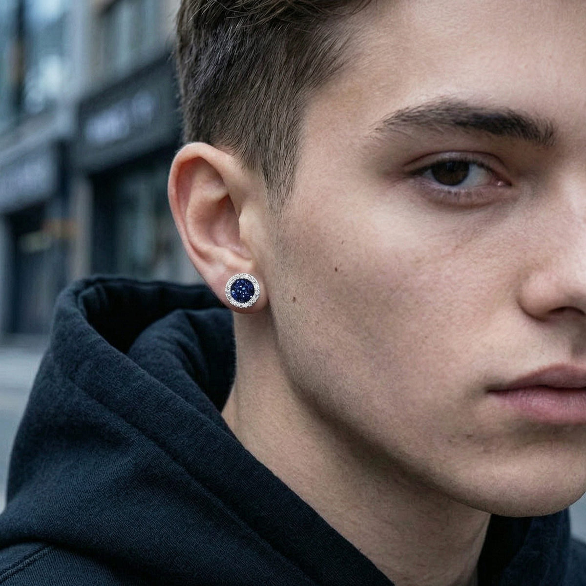 Magnetic Round Halo Stud Earrings for Men Women, Multicolor Crystal Cluster Non-Piercing Clip On