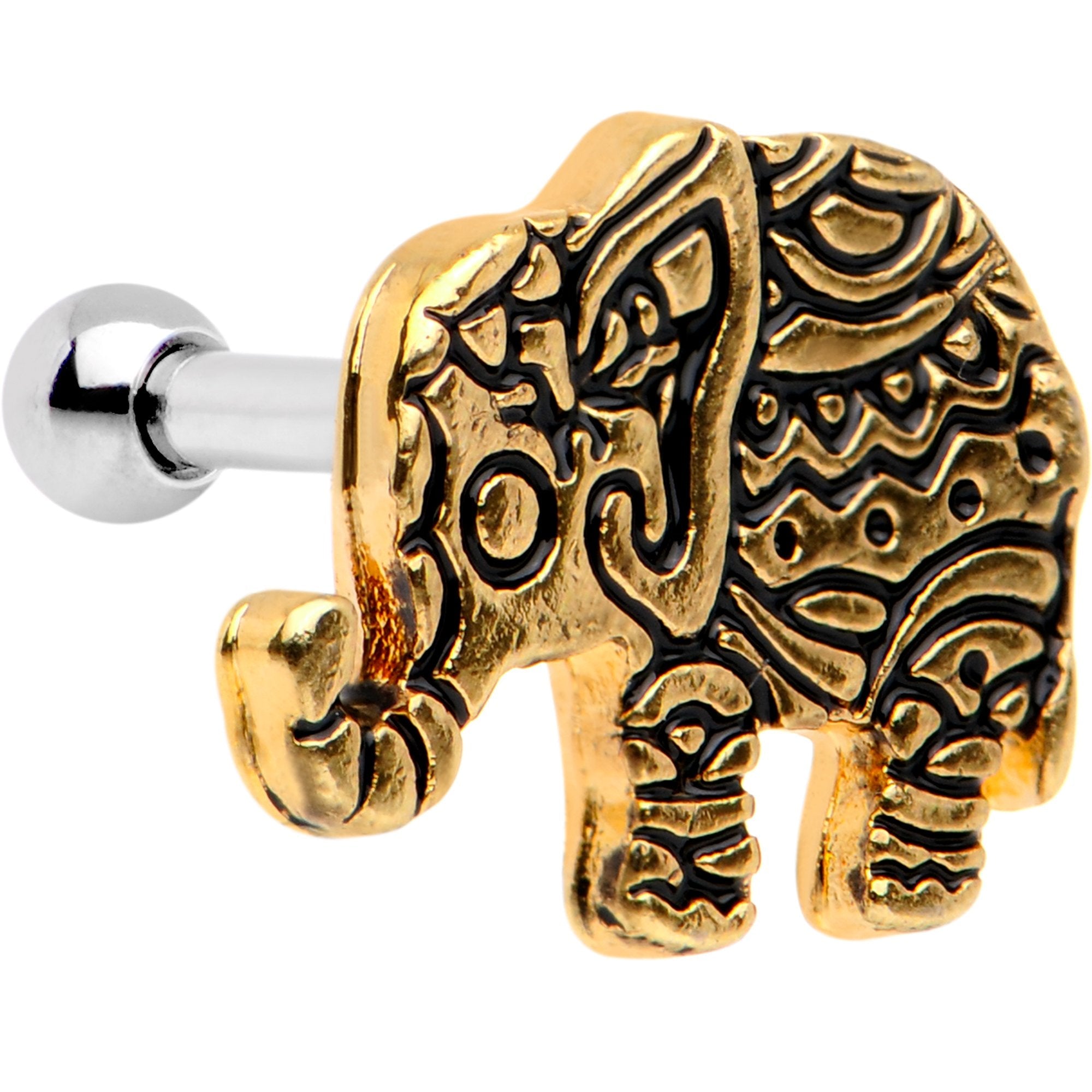 16G 1/4 Gold Tone Boho Elephant Tragus Cartilage Earring