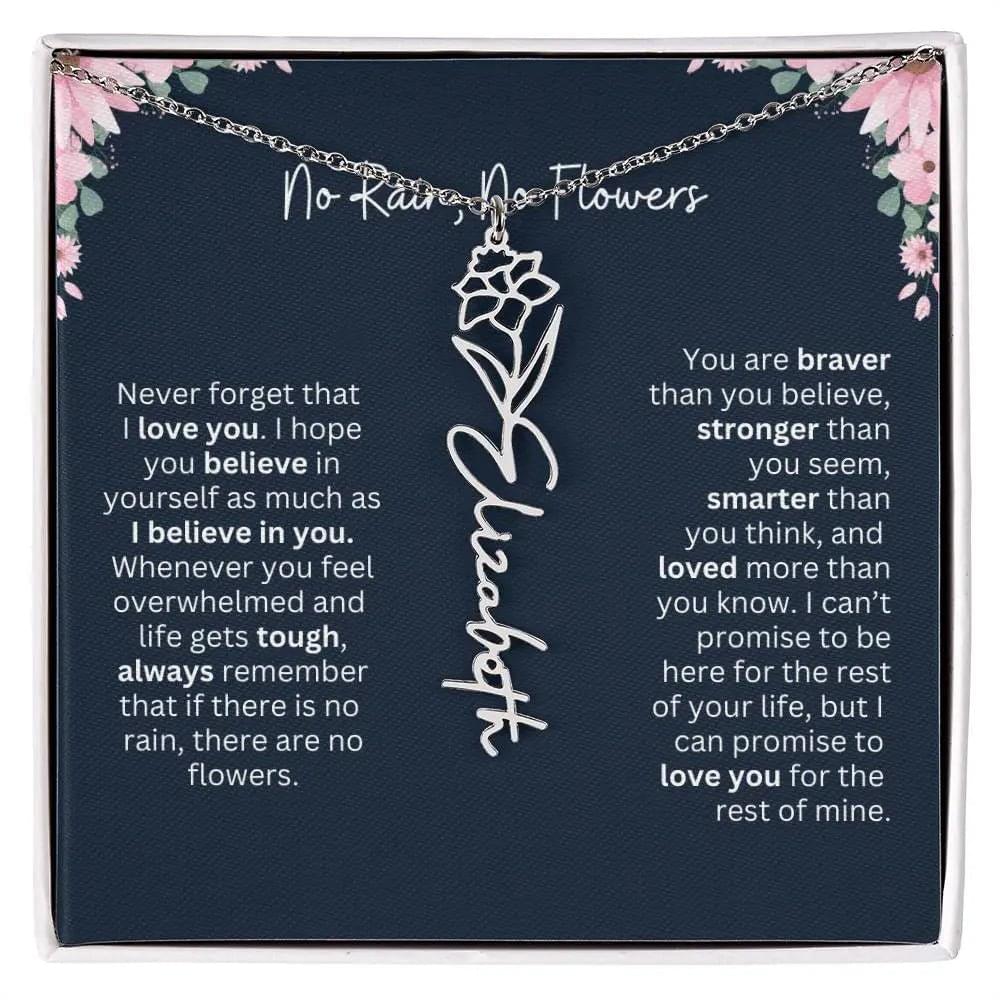 No Rain - No Flowers | Birth Necklace | Name Necklace | Custom Jewelry Gift for Daughters from Dad