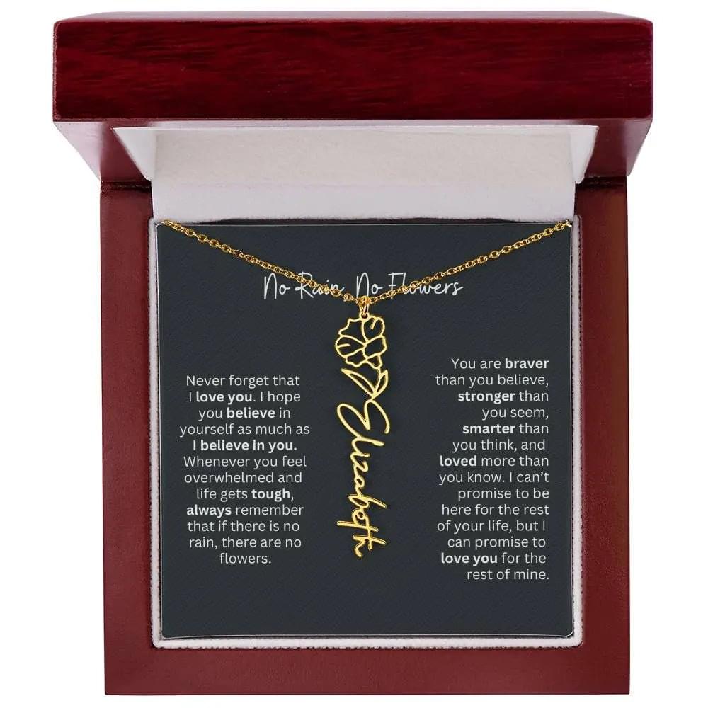 No Rain No Flowers Birth Necklace - Personalized Name Jewelry