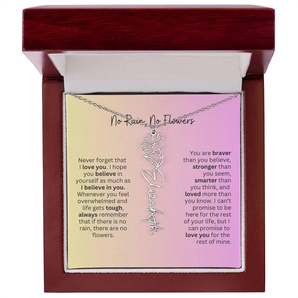 No Rain - No Flowers I Birth Necklace I Name Necklace I Pink
