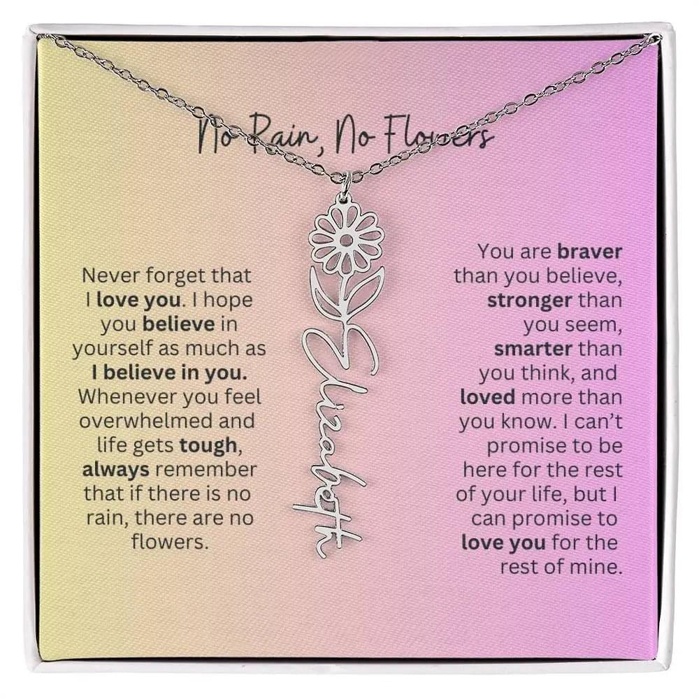 No Rain - No Flowers I Birth Necklace I Name Necklace I Pink