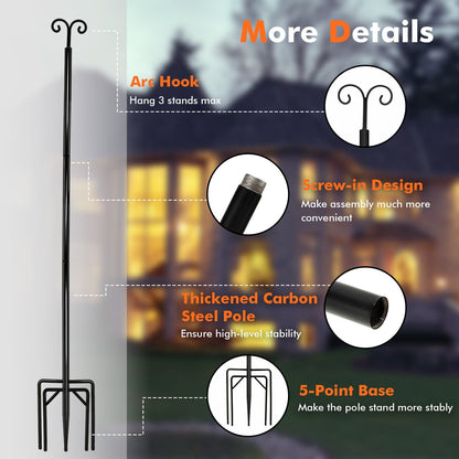 String Light Poles 2 Pack Outdoor Metal Poles with Top Arc Hook and 5-Prong Base