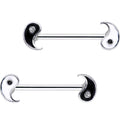 14G 18mm Clear Black Gem Yin Yang Barbell Nipple Ring Set