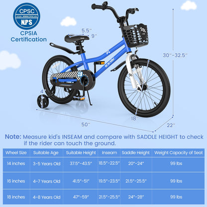 18 Feet Kids Bike with Removable Training Wheels-Navy