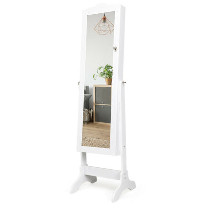 Mirrored Lockable Jewelry Cabinet Armoire Organizer Storage Box