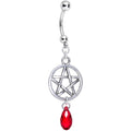 Red Gem Pentagram Dangle Belly Ring Created with Crystals