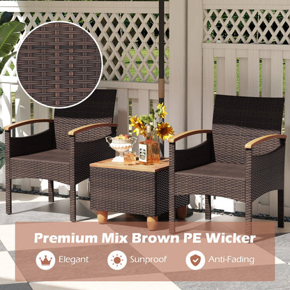 Patio Dining Chairs Set of 2/4 with Acacia Wood Armrest and Heavy Duty Metal Frame